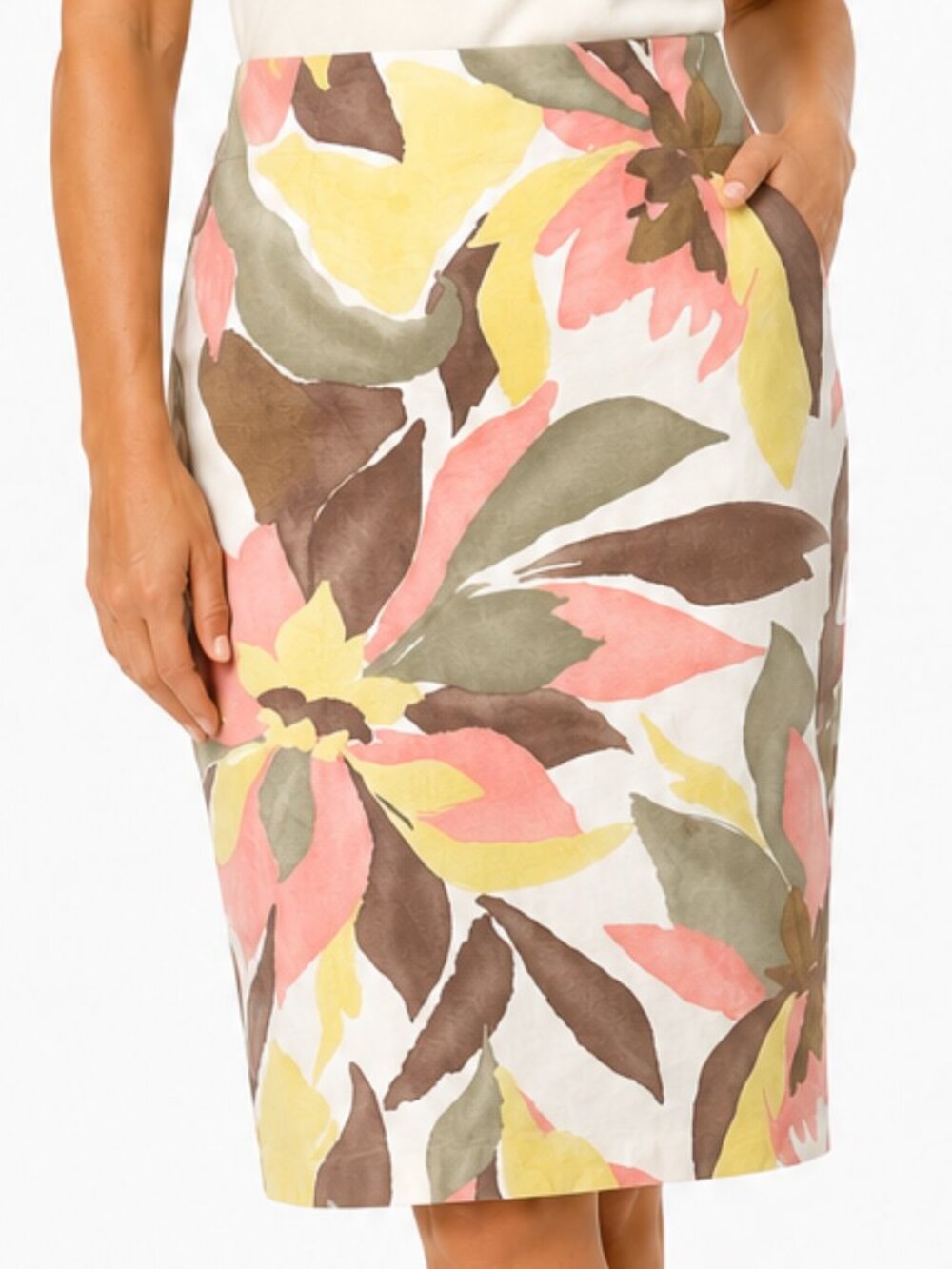 LAFAYETTE 148 Floral Print 100% Cotton Pencil Skirt Size 14